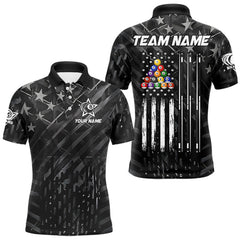 Maxcorners Black US Flag 8 Ball Billiard Shirts For Men Custom Patriotic Billiard Team Shirts, Pool Jerseys LM1625