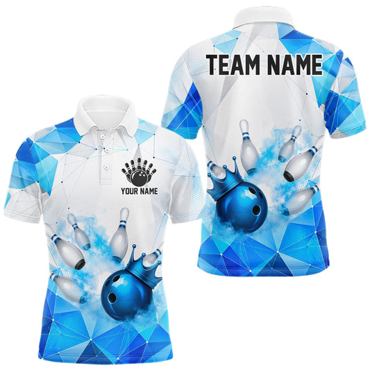 Maxcorners Custom White And Blue Geometric Smoke Bowling Shirts For Men, Bowling Team Jersey Polo & 1/4 Zip LM2405
