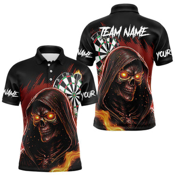 Maxcorners Personalized Red Death Skeleton Fire Dart Shirts For Men Custom Skull Dart Jersey Polo & 1/4 Zip LM2509