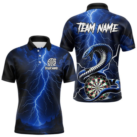 Maxcorners Blue Lightning Thunder Cobra Darts Shirt For Men Custom Darts League Team Jersey Polo & 1/4 Zip LM2509