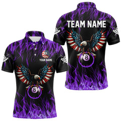 Maxcorners Purple Flaming American Flag Eagle 8 Ball Billiard Shirt For Men Custom Patriotic Pool Team Jersey TU2312