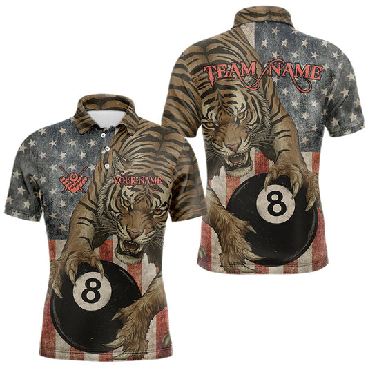 Maxcorners Personalized Vintage American Flag Tiger Billiard Shirt For Men, 8 Ball Pool Billiard Team Jerseys