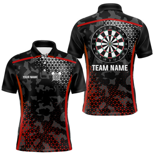 Maxcorners Black And Red Camo Dart Shirt With Pocket Option For Men Custom Dart Jersey