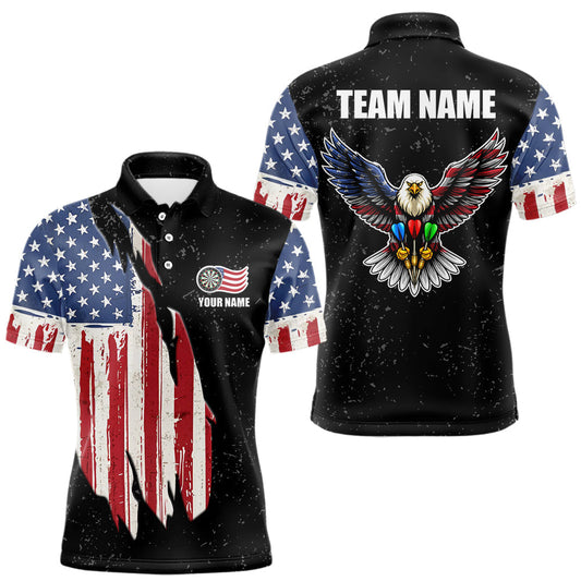 Maxcorners Personalized Grunge US Flag Eagle Darts Shirt For Men, Patriotic Darts Team Jersey Polo & 1/4 Zip