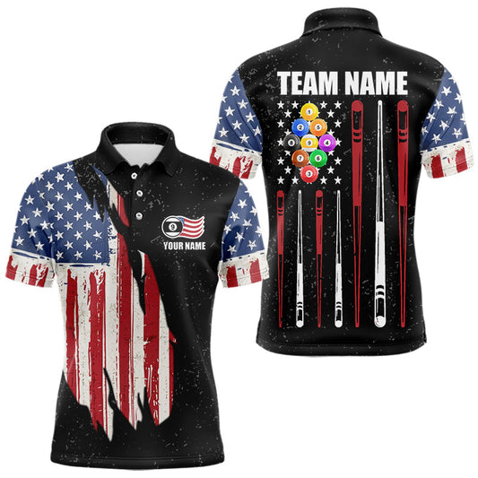 Maxcorners Personalized Grunge American Flag Men's Billiard Shirt Custom 9 Ball Pool Billiard Team Jersey