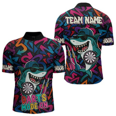 Maxcorners Darts Mode On Funny Shark Graffiti Style Custom Dart Shirts For Men, Dart Jersey Best Darts Outfit LM1625