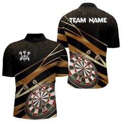 Maxcorners Black And Gold Dart Shirts For Men Custom 3D Dartboard Jersey, Darts Team Polo & Quarter Zip LM1625