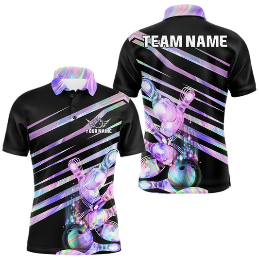 Maxcorners Personalized Holographic Bowling Shirt for Men, Custom Bowling Team Jersey, Bowling League Outfit