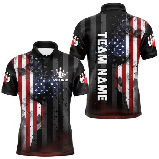 Maxcorners Personalized Vintage Smoke US Flag Bowling Shirt for Men, Patriotic Bowling League Team Jersey