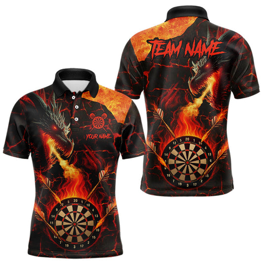 Maxcorners Personalized Fire Flame Dragon Darts Shirt For Men Custom Darts League Team Jersey Polo & 1/4 Zip LM1903