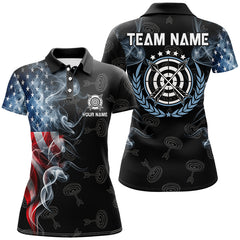 Maxcorners Personalized Smoke Usa Flag Archery Polo & 1/4 Zip Shirts For Men, Patriotic Archery Team Jerseys