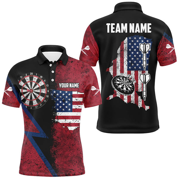 Maxcorners Retro American Flag Mens Darts Polo Shirt Custom Patriotic Darts Shirt For Men Dart Jerseys