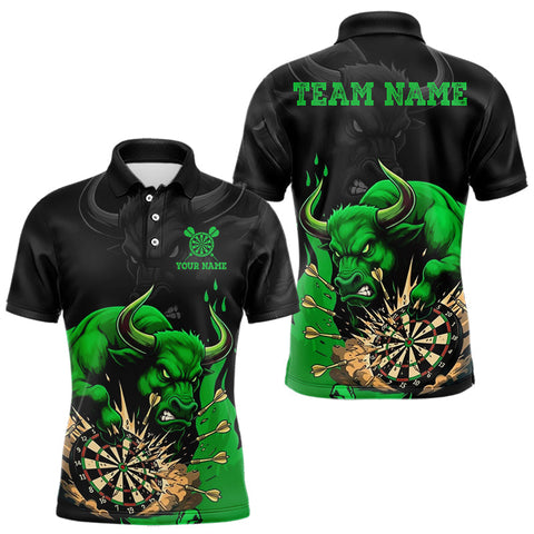 Maxcorners Black And Green Funny Bull Darts Shirt For Men Custom Dart Jersey Team Polo & 1/4 Zip MT2510