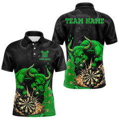 Maxcorners Black And Green Funny Bull Darts Shirt For Men Custom Dart Jersey Team Polo & 1/4 Zip MT2510