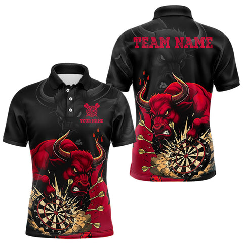 Maxcorners Black And Red Funny Bull Darts Shirt For Men Custom Dart Jersey Team Polo & 1/4 Zip MT2510