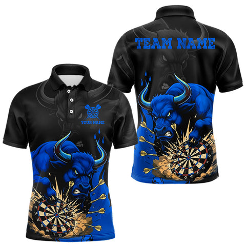 Maxcorners Black And Blue Funny Bull Darts Shirt For Men Custom Dart Jersey Team Polo & 1/4 Zip MT2510