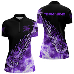 Maxcorners Black And Purple Light Icy Women Darts Polo & Quarter Zip Custom Dart Shirts For Team Dart Jerseys
