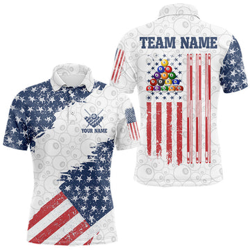 Maxcorners Grunge American Flag 8 Ball Billiard Shirt For Men Custom Patriotic Pool Team Jersey Polo, 1/4 Zip LM2512