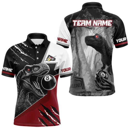 Maxcorners Personalized 8 Ball Pool Dinosaur Billiard Shirts For Men Custom Billiard Team Jerseys |Red LM2512