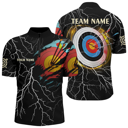 Maxcorners Personalized Archery 3D Target Thunder Lightning Pattern Customized Archery Polo Shirts For Men