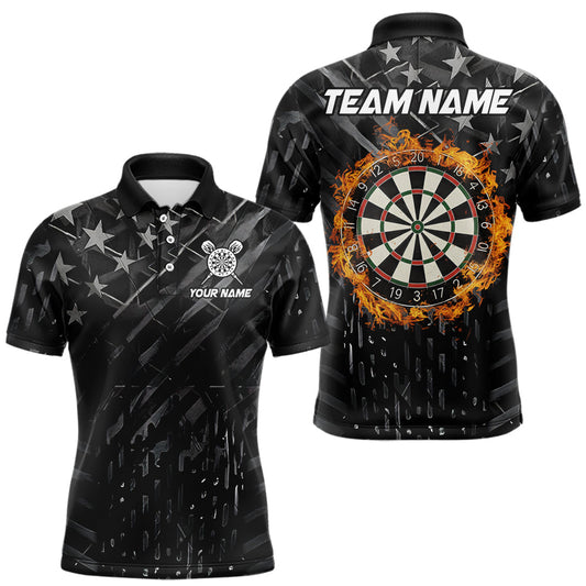Maxcorners Black US Flag Dartboard Fire Darts Shirt For Men Custom Darts Jersey Team Polo & 1/4 Zip LM2602