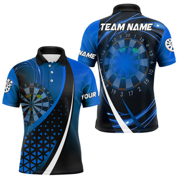 Maxcorners Black Blue Lights Dart Polo, 1/4 Zip Custom Dart Shirt For Men Dart Jersey LM1203