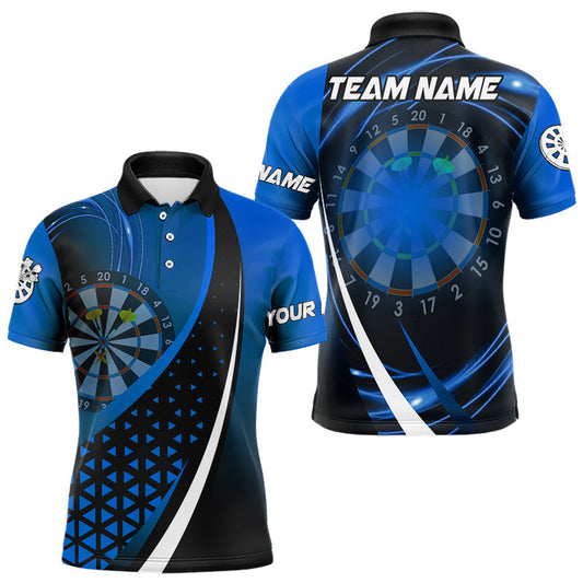 Maxcorners Black Blue Lights Dart Polo, 1/4 Zip Custom Dart Shirt For Men Dart Jersey LM1203