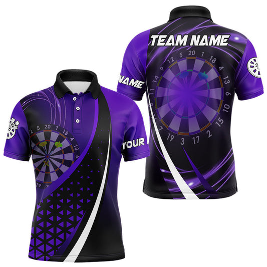 Maxcorners Black Purple Lights Dart Polo, 1/4 Zip Custom Dart Shirt For Men Dart Jersey LM1203
