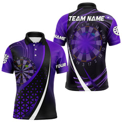 Maxcorners Black Purple Lights Dart Polo, 1/4 Zip Custom Dart Shirt For Men Dart Jersey TU0107