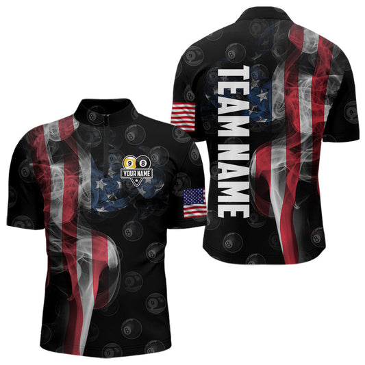 Maxcorners Customized Vintage Smoke US Flag Ball Billiard Shirt For Men, 8 Ball & 9 Ball Patriotic Pool Jersey LM2707