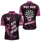 Maxcorners Aim With Heart Pink Ribbon Darts Shirt For Men Custom Breast Cancer Awareness Darts Jersey LM2707