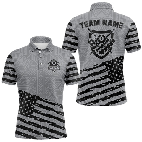 Maxcorners Personalized Grey US Flag 8 Ball Billiard Shirt For Men Custom Patriotic Billiard Pool Jerseys LM0210