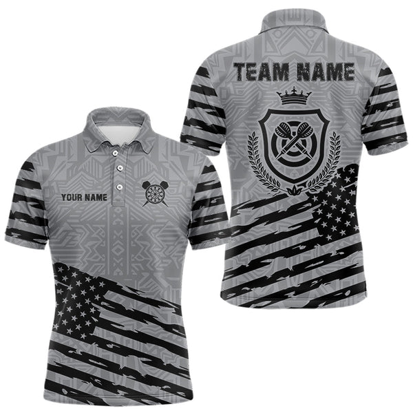 Maxcorners Personalized Grey US Flag Darts Shirt For Men Custom Darts Jersey, Darts Tournament Team Shirts TU3009
