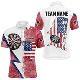 Maxcorners Personalized Grunge American Flag Men's Dart Shirts Custom Patriotic Darts Team Jersey |White LM0210