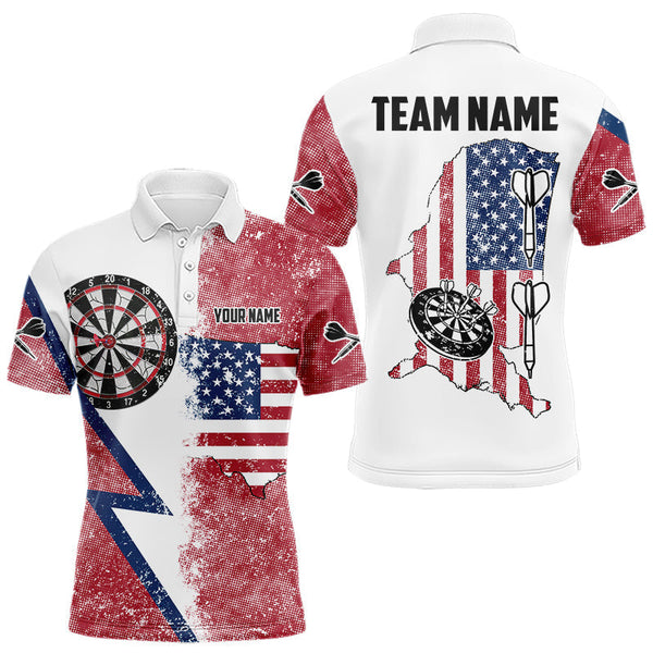 Maxcorners Personalized Grunge American Flag Men's Dart Shirts Custom Patriotic Darts Team Jersey |White LM0210