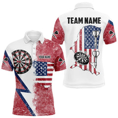 Maxcorners Personalized Grunge American Flag Men's Dart Shirts Custom Patriotic Darts Team Jersey |White LM0210