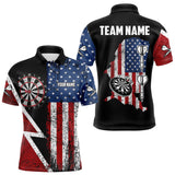Maxcorners Personalized Grunge American Flag Men's Dart Shirts Custom Patriotic Darts Team Jersey Polo & 1/4 Zip LM0210