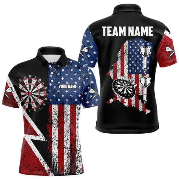 Maxcorners Personalized Grunge American Flag Men's Dart Shirts Custom Patriotic Darts Team Jersey Polo & 1/4 Zip LM0210