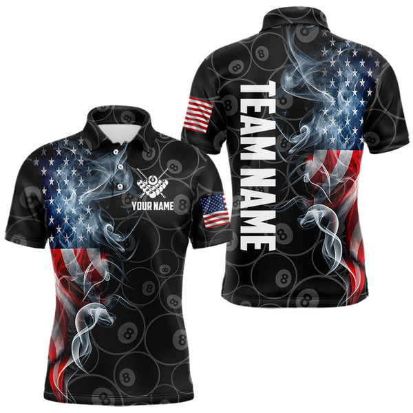 Maxcorners Personalized Smoke Us Flag 8 Ball Pool Billiard Polo, 1/4 Zip For Men & Women Team American Billiard Jersey