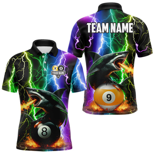 Maxcorners Colorful Lightning Shark 8 & 9 Ball Billiard Shirt For Men Custom Pool Team Jersey Polo & 1/4 Zip LM2602