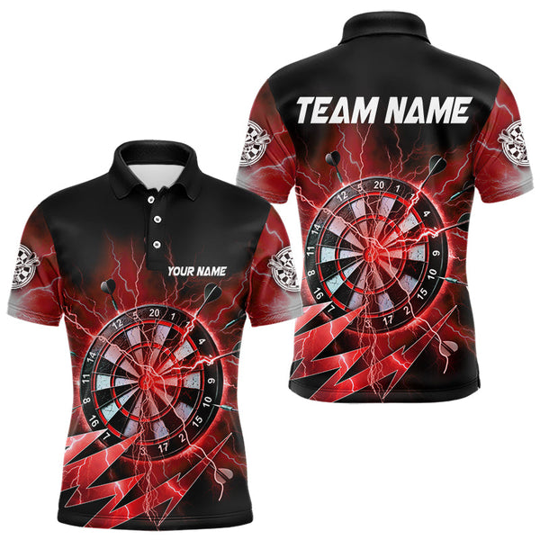 Maxcorners Personalized Red Dartboard Thunder Storm Lighting Dart Shirts For Men Custom Team Dart Jerseys