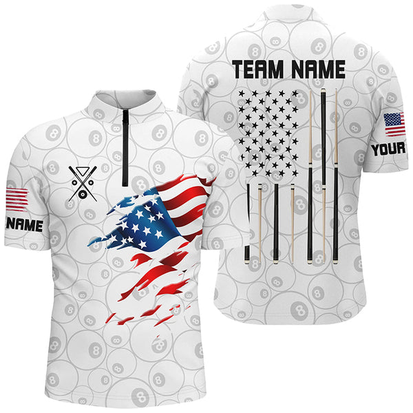 Maxcorners Personalized American Flag White Billiard Men Shirts Custom Patriotic Billiard Jerseys LM054