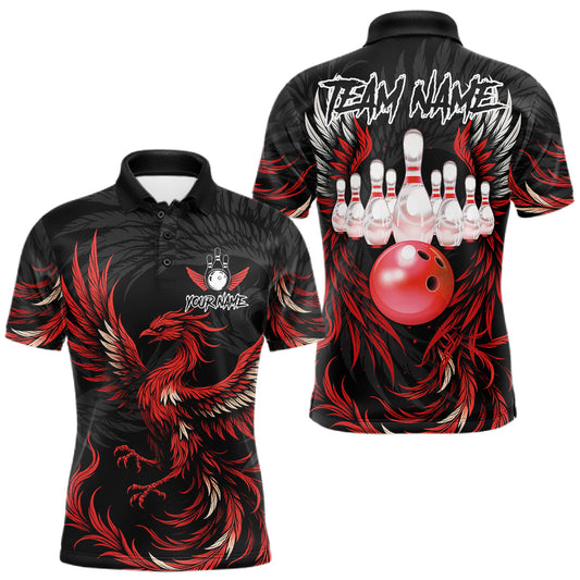 Maxcorners Personalized Phoenix Wings Bowling Shirts For Men Black And Red Bowling Team Jersey Polo, 1/4 Zip LM2806