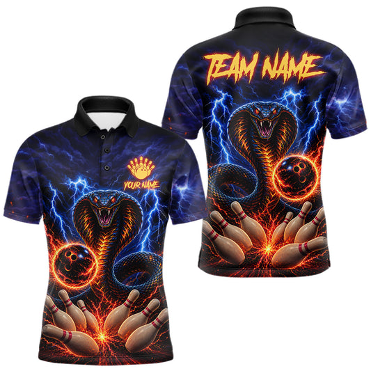 Maxcorners Blue Lightning Cobra Bowling Shirts For Men Custom Fire Bowling League Team Jersey Polo & 1/4 Zip LM2806