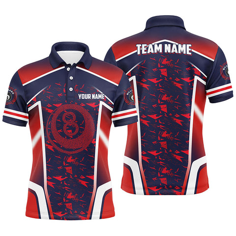 Maxcorners Billiard 8 Ball 3D Red Polo Shirts Funny Pool Team Names Jerseys