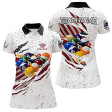 Maxcorners Patriotic American Flag Grunge Billiard Jersey For Men Custom Billiard Shirt Polo & 1/4 Zip |White
