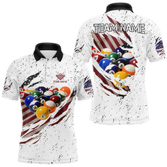 Maxcorners Patriotic American Flag Grunge Billiard Jersey For Men Custom Billiard Shirt Polo & 1/4 Zip |White