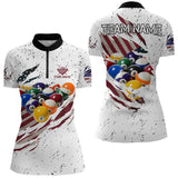 Maxcorners Patriotic American Flag Grunge Billiard Jersey For Men Custom Billiard Shirt Polo & 1/4 Zip |White