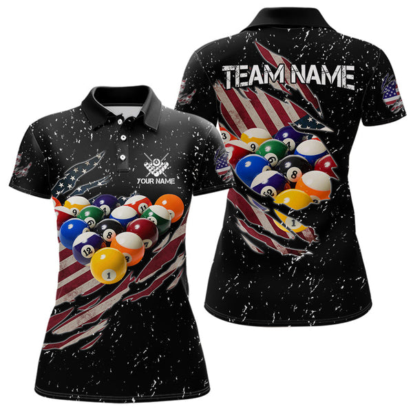 Maxcorners Patriotic American Flag Grunge Billiard Jersey For Men Custom Billiard Shirt Polo & 1/4 Zip |Black