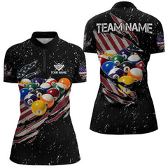 Maxcorners Patriotic American Flag Grunge Billiard Jersey For Men Custom Billiard Shirt Polo & 1/4 Zip |Black